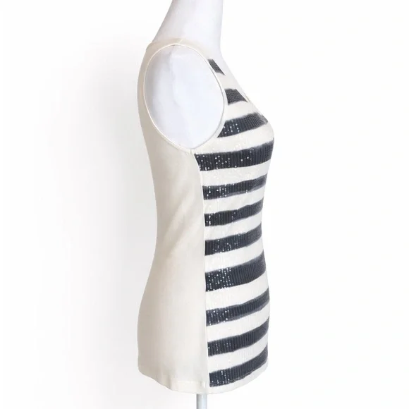 Apt. 9 Blue and Cream Sequin Tank Top | Women's Size Small - Picture 4 of 7